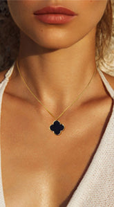 Clover Pendant Gold Dipped Chain Necklace - Black